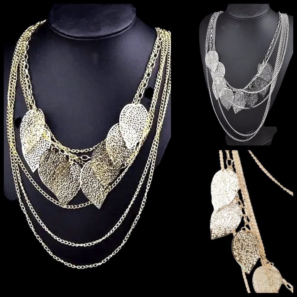 Dangling Leaf Layered Necklace - Picture 3 of 8